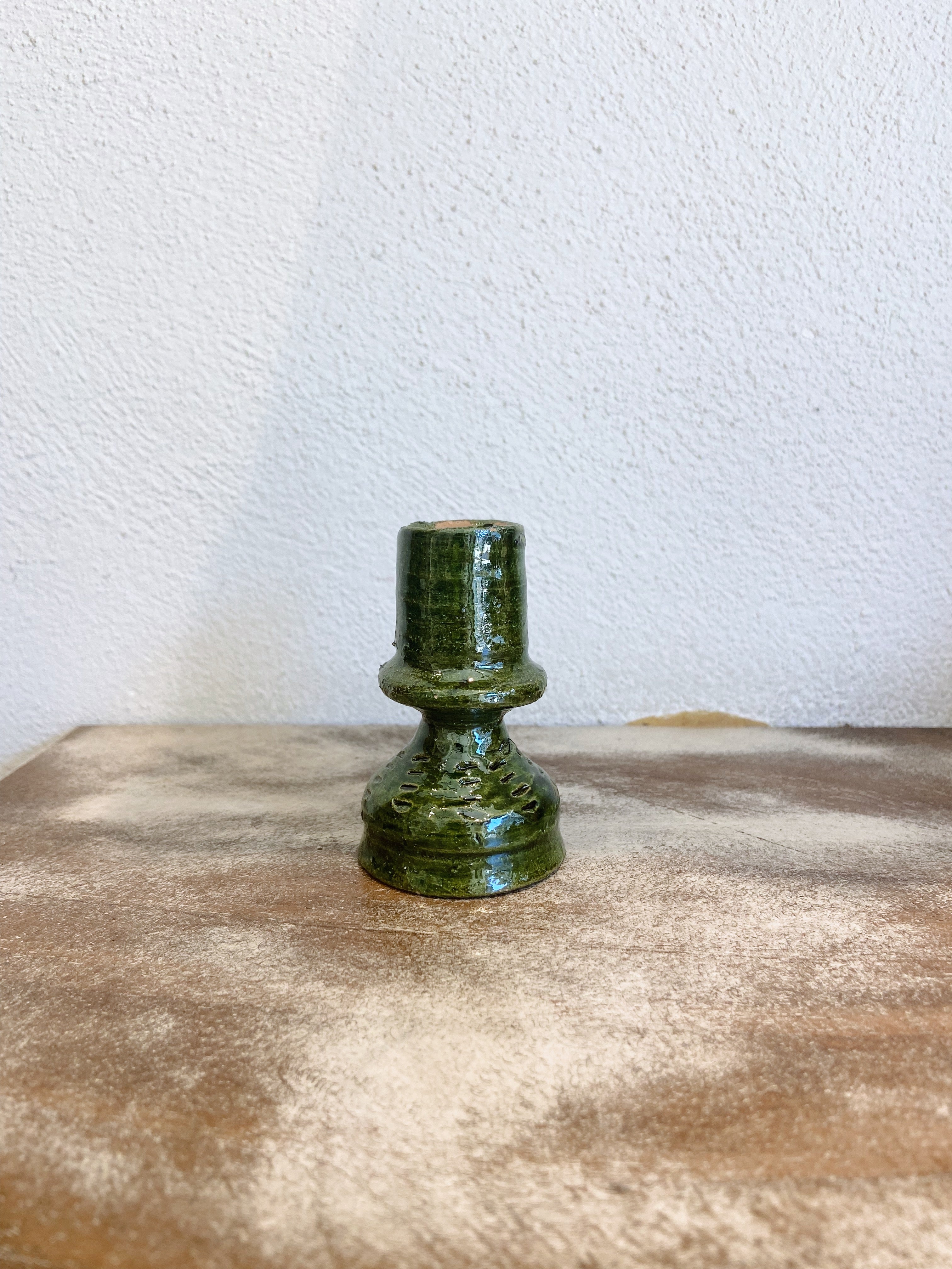Green glazed traditional candle holders made in Oaxaca
