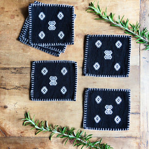 Hand embroidered coaster set, BLACK Made in Mexico
