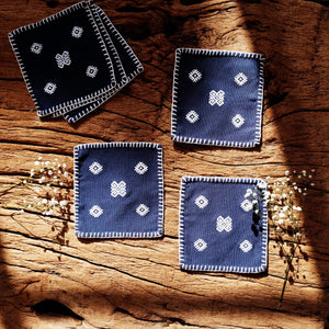 Hand embroidered coaster set, NAVY BLUE Made in Mexico