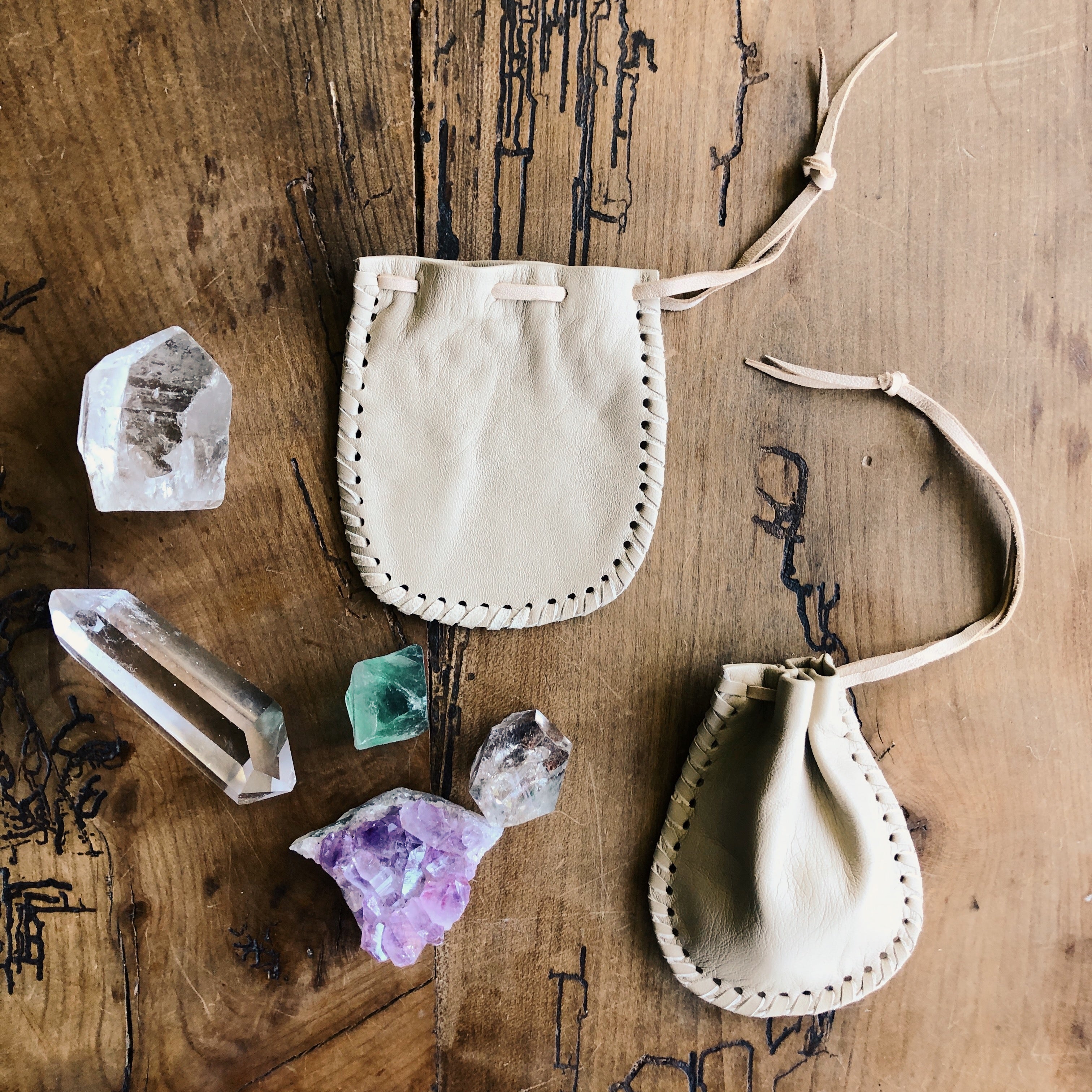 Medicine bag, leather pouch - Beige